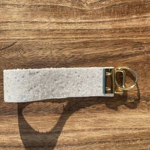 White Rhinestone Faux Leather Wristlet